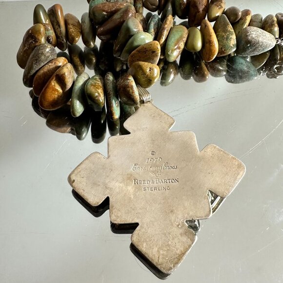 Crescent Valley Turquoise Choker Necklace Sterling Silver Maltese Cross 925 - Picture 4 of 10